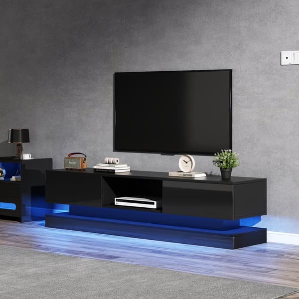 TV-möbel med LED 160 cm - 2 lådor och 1 öppet fack - lämplig för 60-tums TV-apparater - svart