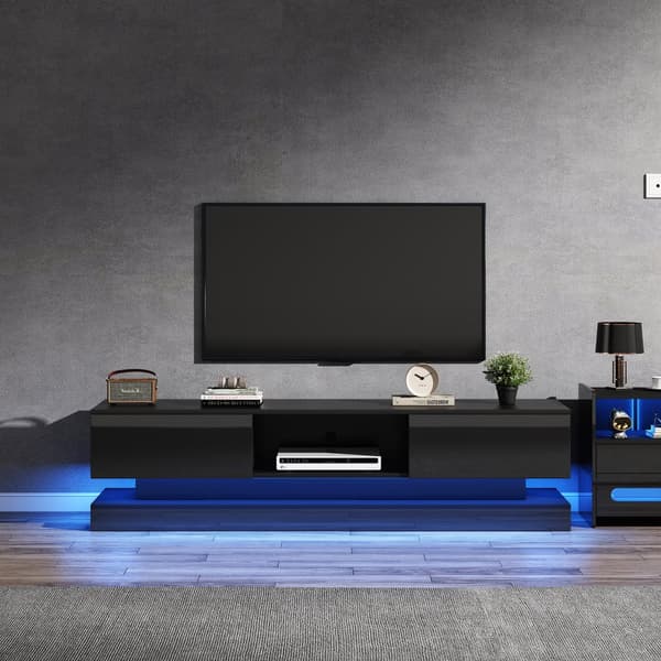 TV-möbel med LED 160 cm - 2 lådor och 1 öppet fack - lämplig för 60-tums TV-apparater - svart