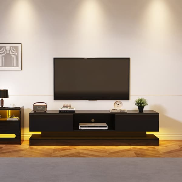 TV-möbel med LED 160 cm - 2 lådor och 1 öppet fack - lämplig för 60-tums TV-apparater - svart