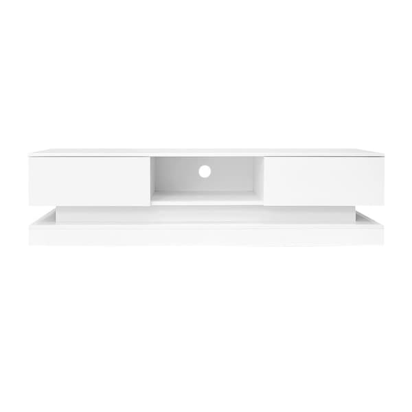 Tv-bord med LED 160 cm - 2 skuffer og 1 åbent rum - Velegnet til 60-tommer TV - Hvid
