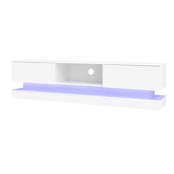 Tv-bord med LED 160 cm - 2 skuffer og 1 åbent rum - Velegnet til 60-tommer TV - Hvid