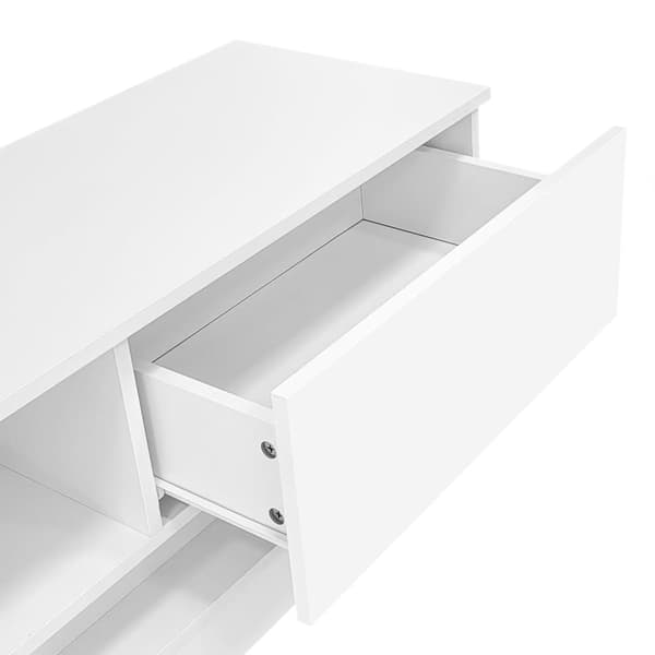Tv-bord med LED 160 cm - 2 skuffer og 1 åbent rum - Velegnet til 60-tommer TV - Hvid