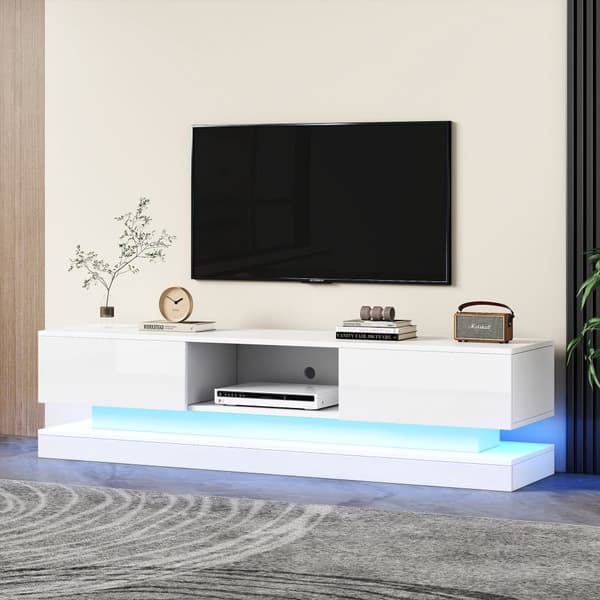 Tv-bord med LED 160 cm - 2 skuffer og 1 åbent rum - Velegnet til 60-tommer TV - Hvid