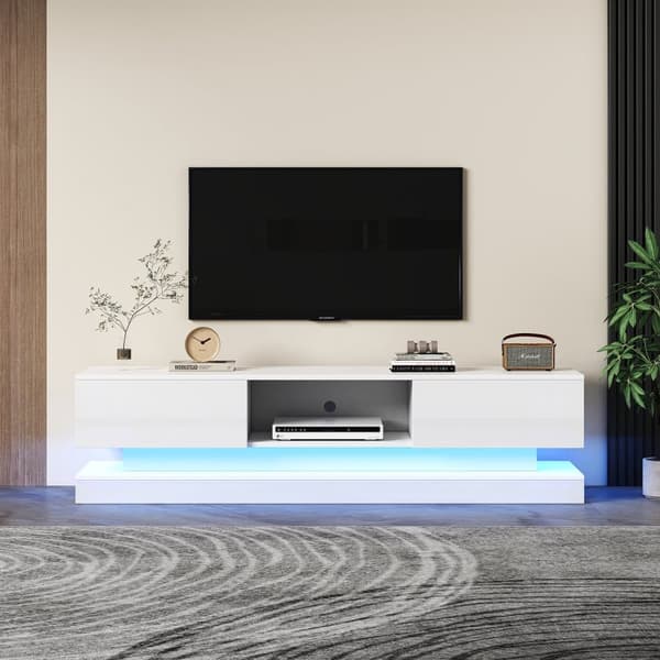 Tv-bord med LED 160 cm - 2 skuffer og 1 åbent rum - Velegnet til 60-tommer TV - Hvid