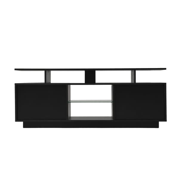 TV-skab 140 cm med LED-belysning i 16 farver - med glasvægge - sort