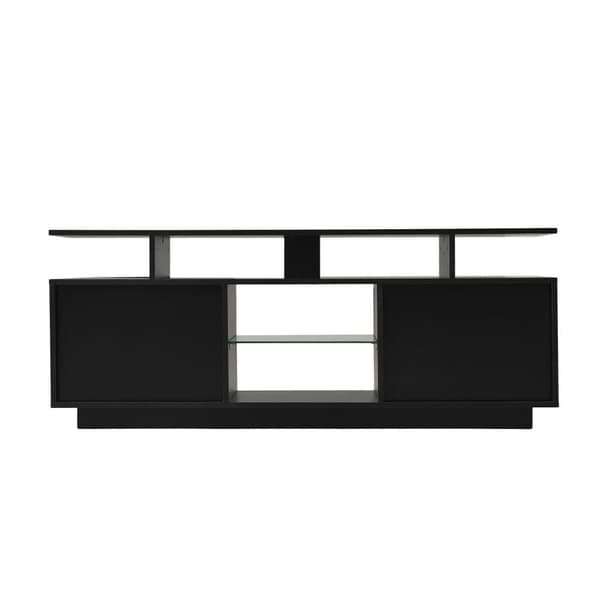 TV-skab 140 cm med LED-belysning i 16 farver - med glasvægge - sort