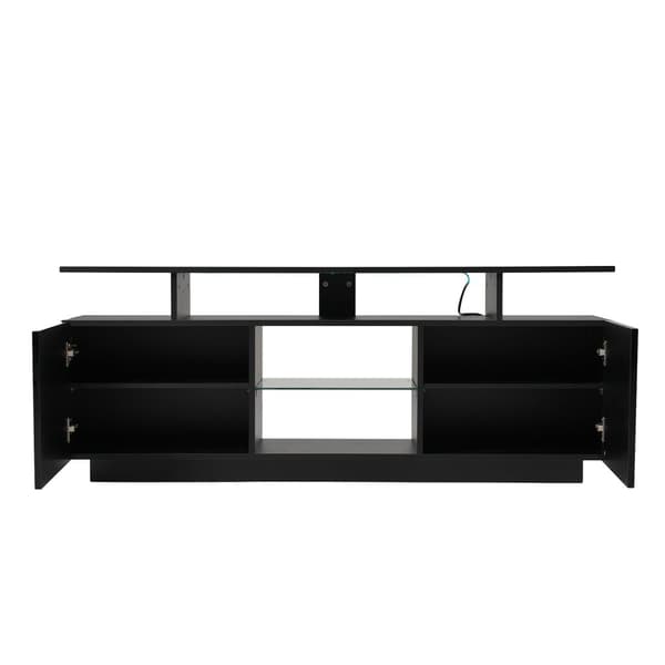 TV-skab 140 cm med LED-belysning i 16 farver - med glasvægge - sort