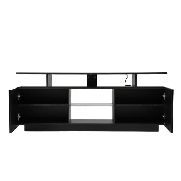 TV-skab 140 cm med LED-belysning i 16 farver - med glasvægge - sort