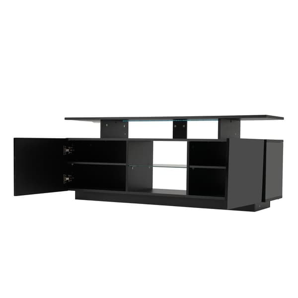 TV-skab 140 cm med LED-belysning i 16 farver - med glasvægge - sort