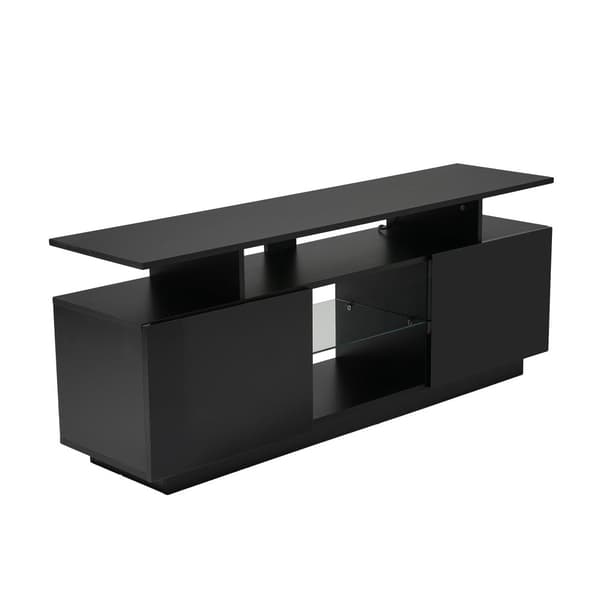 TV-skab 140 cm med LED-belysning i 16 farver - med glasvægge - sort