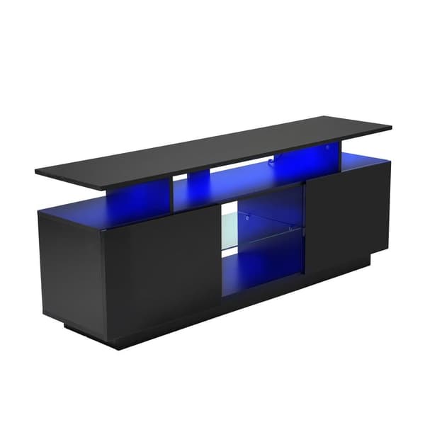 TV-skab 140 cm med LED-belysning i 16 farver - med glasvægge - sort