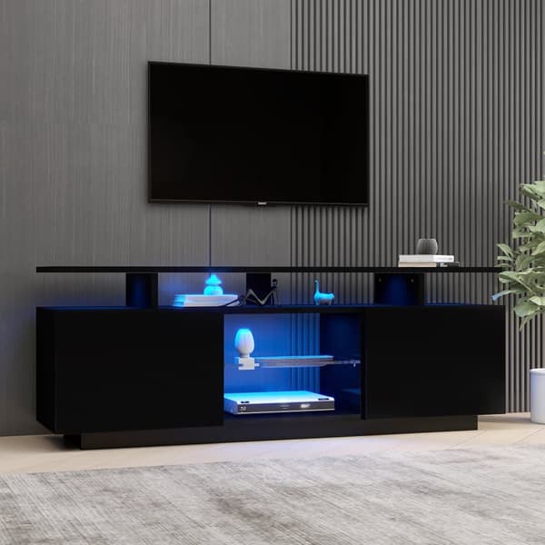 TV-skab 140 cm med LED-belysning i 16 farver - med glasvægge - sort