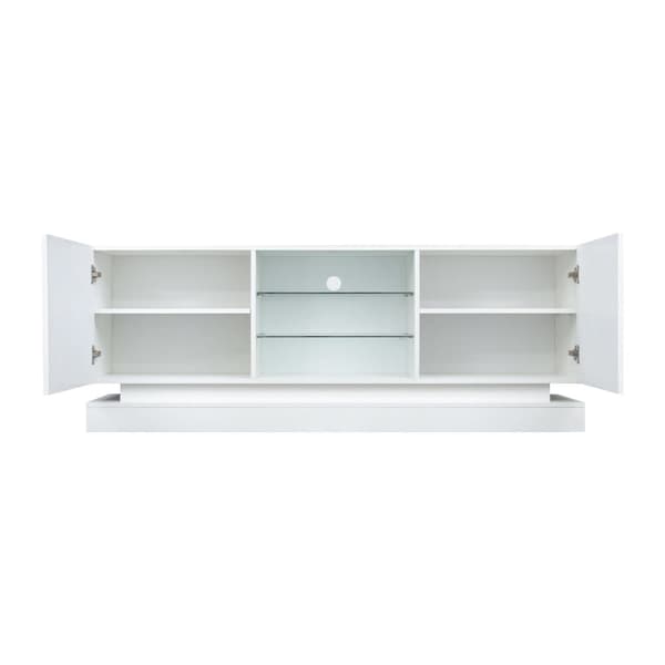 Moderne tv-skab med farvede LED-lys - Velegnet til 70-tommer tv - 2 låger og 3 hylder - hvid