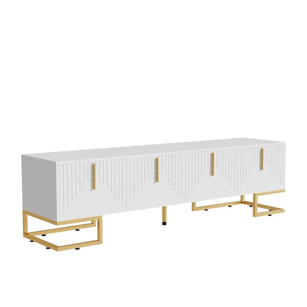 TV-bord 170 cm - med justerbare hylder - gyldne greb og fødder - hvid