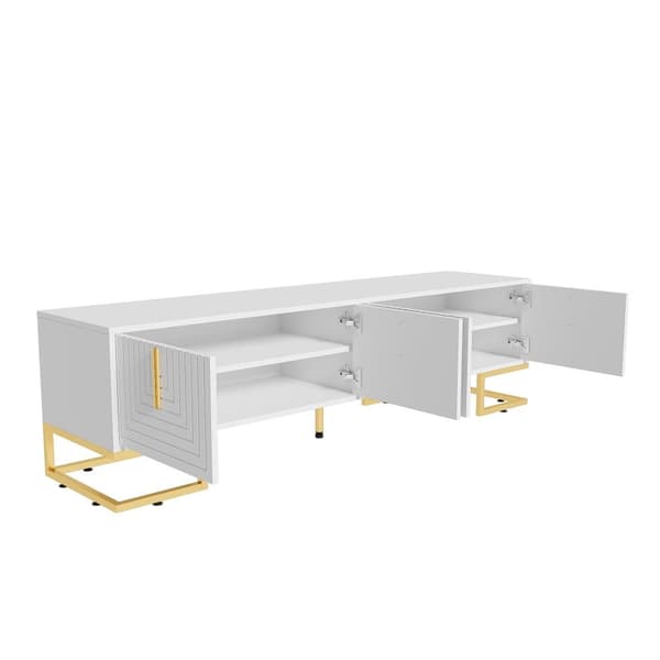 TV-bord 170 cm - med justerbare hylder - gyldne greb og fødder - hvid