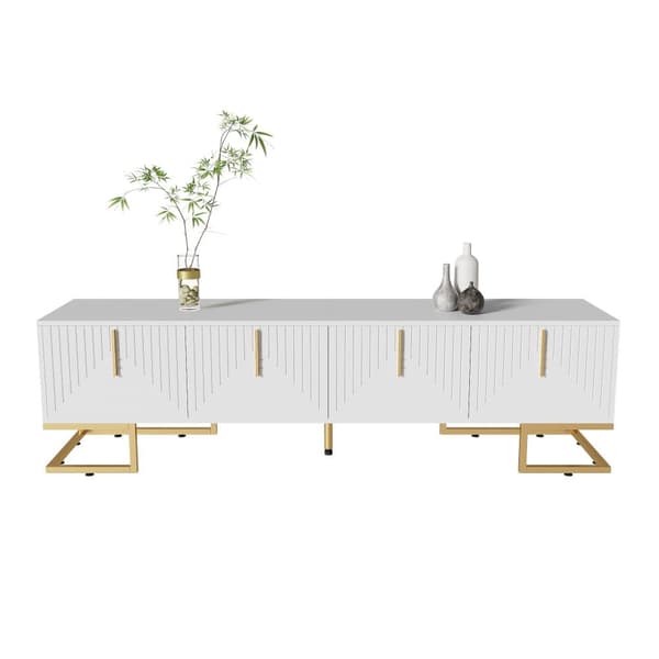 TV-bord 170 cm - med justerbare hylder - gyldne greb og fødder - hvid