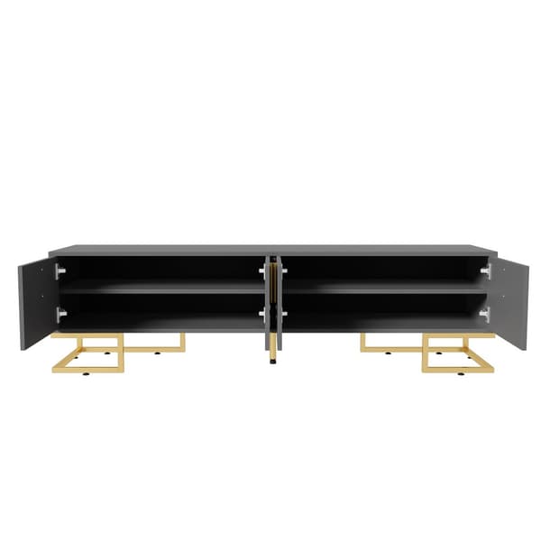 TV-bord 170 cm - med justerbare hylder - gyldne greb og fødder - grå