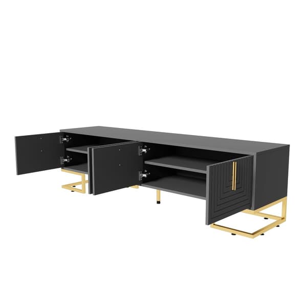 TV-bord 170 cm - med justerbare hylder - gyldne greb og fødder - grå