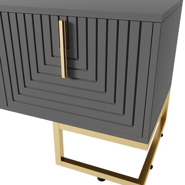 TV-bord 170 cm - med justerbare hylder - gyldne greb og fødder - grå