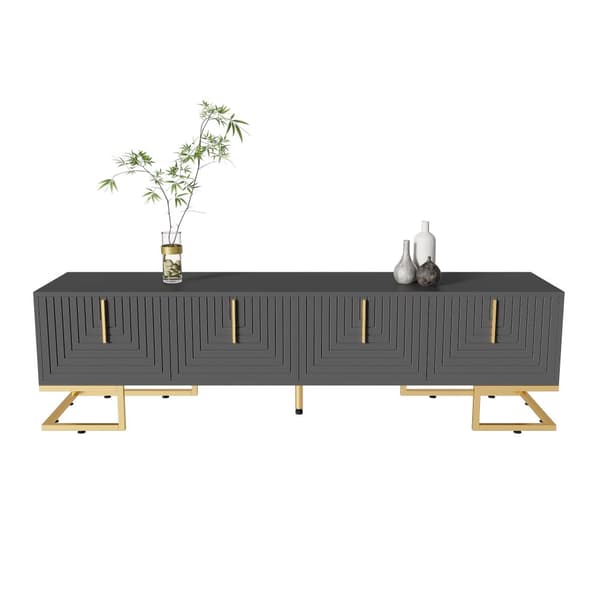 TV-bord 170 cm - med justerbare hylder - gyldne greb og fødder - grå