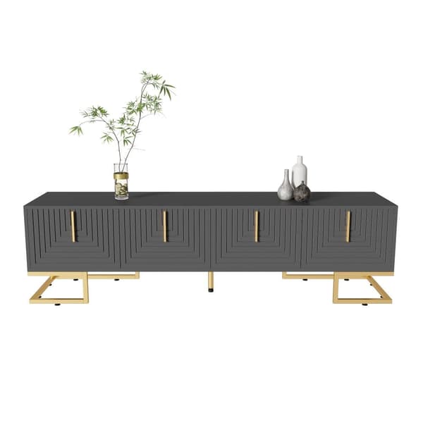 TV-bord 170 cm - med justerbare hylder - gyldne greb og fødder - grå
