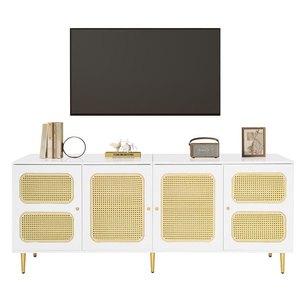 TV-skab 180 cm - 4 rattanlåger - højdejusterbare hylder - hvid