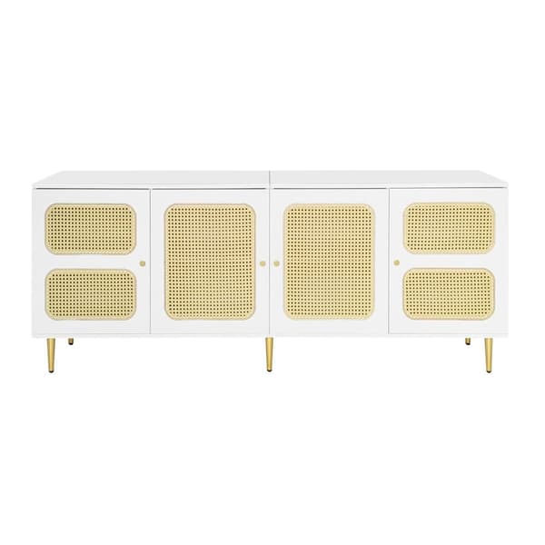 TV-skab 180 cm - 4 rattanlåger - højdejusterbare hylder - hvid