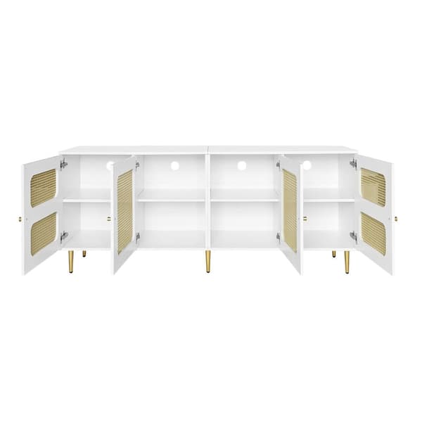 TV-skab 180 cm - 4 rattanlåger - højdejusterbare hylder - hvid