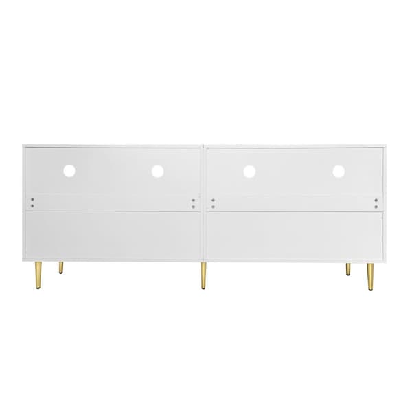 TV-skab 180 cm - 4 rattanlåger - højdejusterbare hylder - hvid