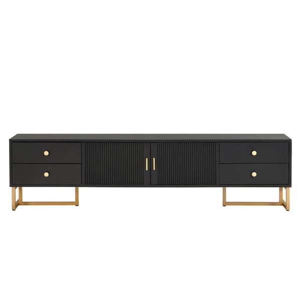 175 cm tv-bord - 2 teksturerede låger og 4 skuffer - lavet af MDF - Sort