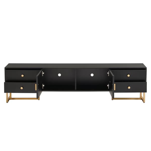 175 cm tv-bord - 2 teksturerede låger og 4 skuffer - lavet af MDF - Sort