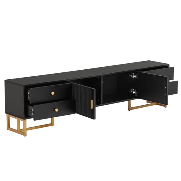 175 cm tv-bord - 2 teksturerede låger og 4 skuffer - lavet af MDF - Sort