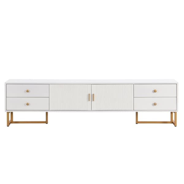 175 cm TV-taso - 2 kuvioitua ovea ja 4 laatikkoa - MDF-levyä - Valkoinen