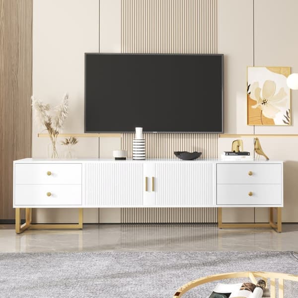175 cm TV-taso - 2 kuvioitua ovea ja 4 laatikkoa - MDF-levyä - Valkoinen