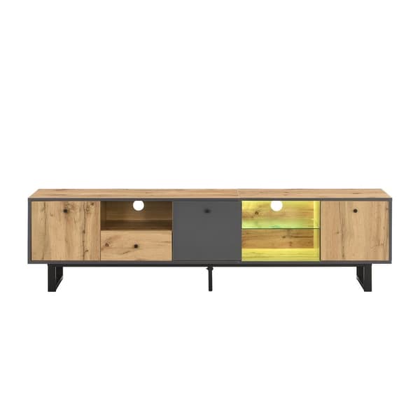 190 cm TV-bord med LED - 6 skillevægge og 1 skuffe - natur