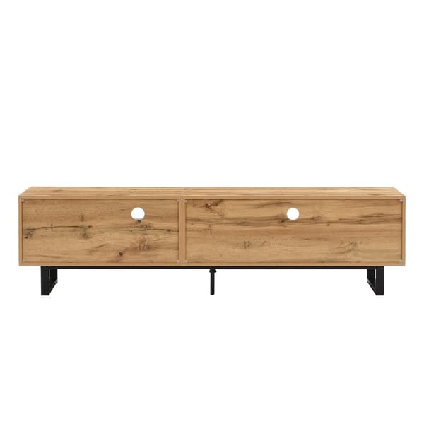 190 cm TV-bord med LED - 6 skillevægge og 1 skuffe - natur