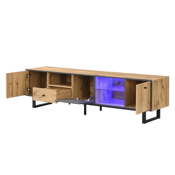 190 cm TV-bord med LED - 6 skillevægge og 1 skuffe - natur