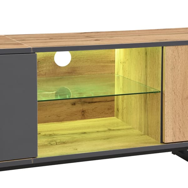 190 cm TV-bord med LED - 6 skillevægge og 1 skuffe - natur