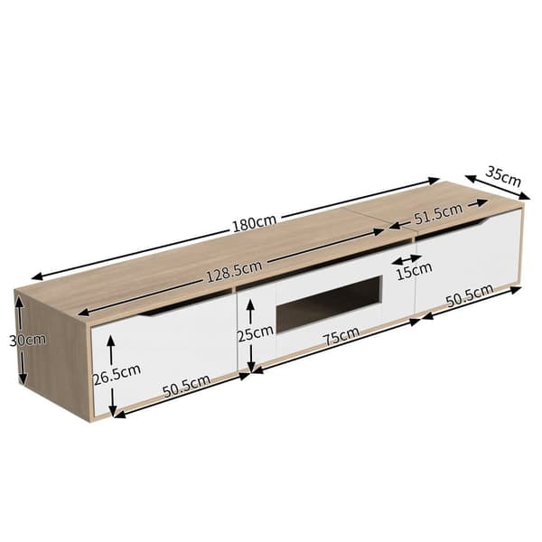 180 cm TV-möbel med färgskiftande LED-ljus - 3 stora fack - Vit