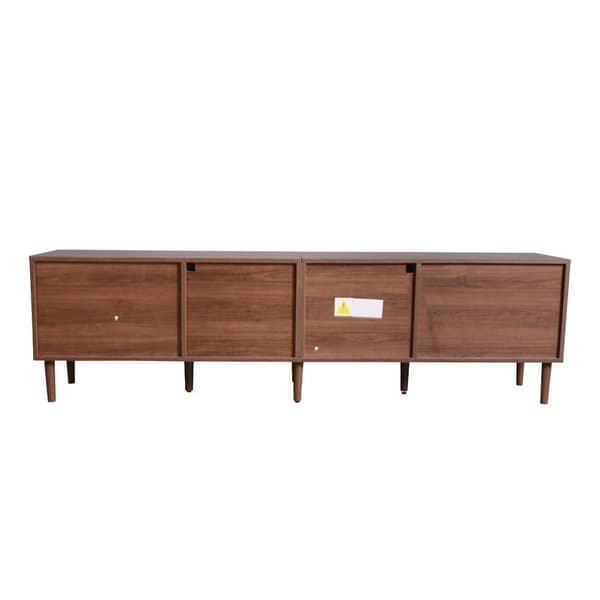 180 cm TV-bord med LED-belysning - 2 rattanskuffer og 3 låger - brun