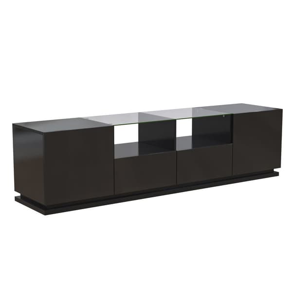 165 cm TV-möbel med färgglada LED-lampor - 2 lådor, 2 dörrar och 2 glashyllor - svart