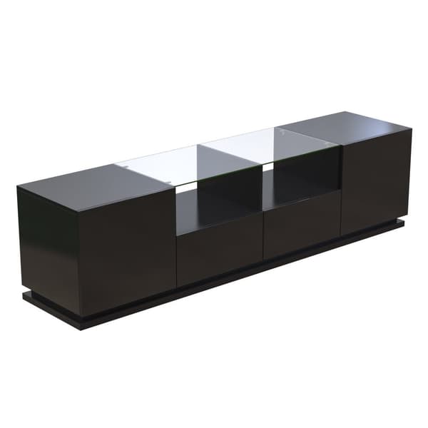 165 cm TV-möbel med färgglada LED-lampor - 2 lådor, 2 dörrar och 2 glashyllor - svart