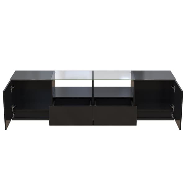 165 cm TV-möbel med färgglada LED-lampor - 2 lådor, 2 dörrar och 2 glashyllor - svart