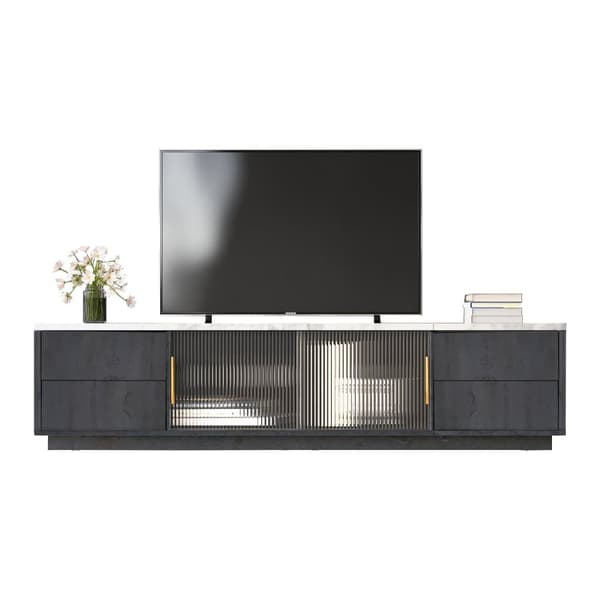 160 cm TV-möbel - lämplig för 70 tums TV-apparater med gott om förvaringsutrymme och panel med marmoreffekt - grå