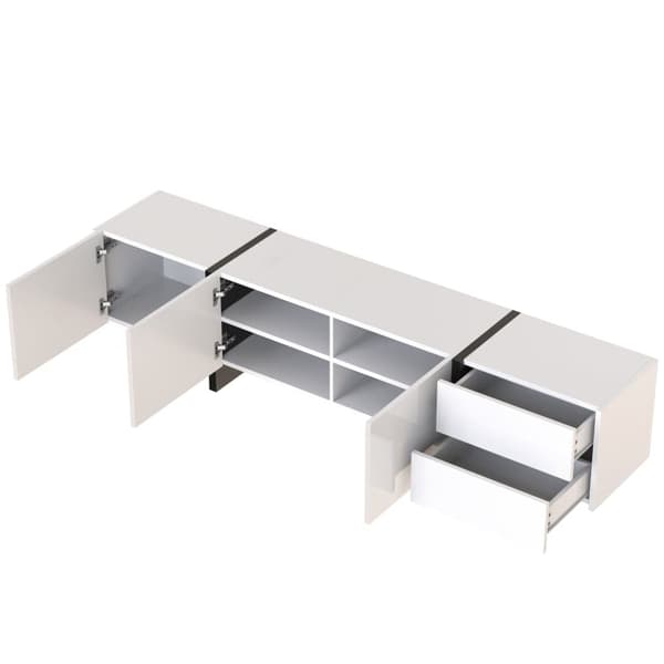 Moderne tv-bord 190 cm med 3 låger og 2 skuffer - hvid og sort højglans