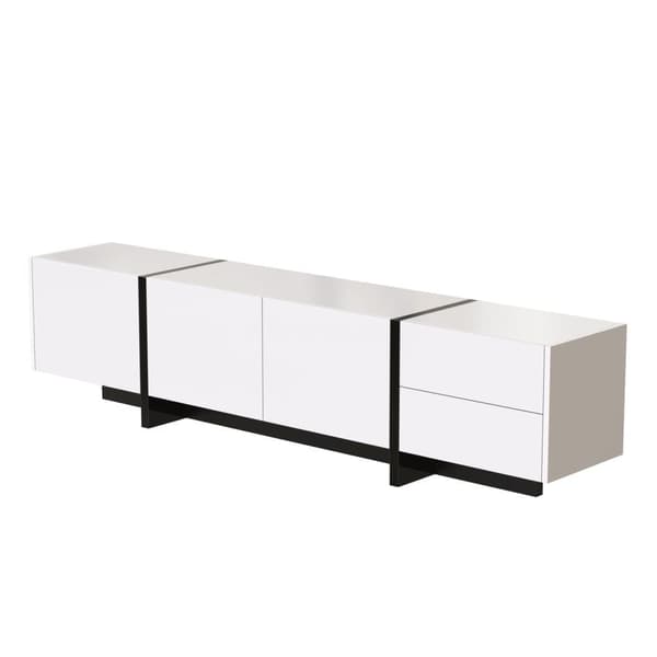 Moderne tv-bord 190 cm med 3 låger og 2 skuffer - hvid og sort højglans