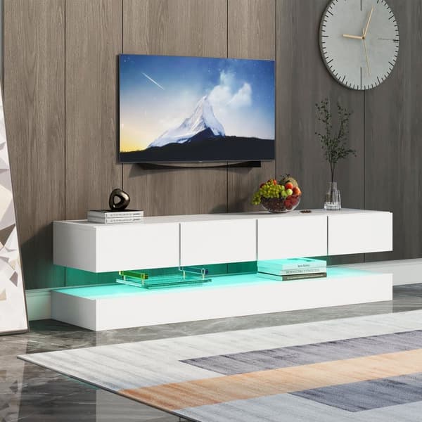 Hängande TV-skåp 130 cm - med LED - 4 lådor - vit