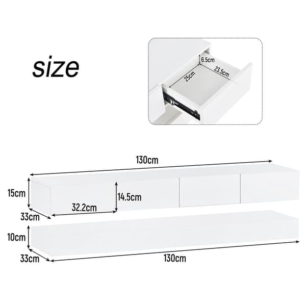 Hängande TV-skåp 130 cm - med LED - 4 lådor - vit