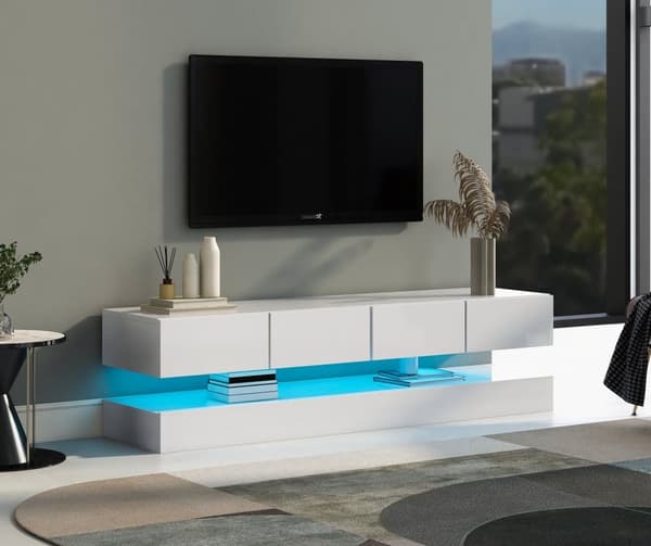 Hängande TV-skåp 130 cm - med LED - 4 lådor - vit