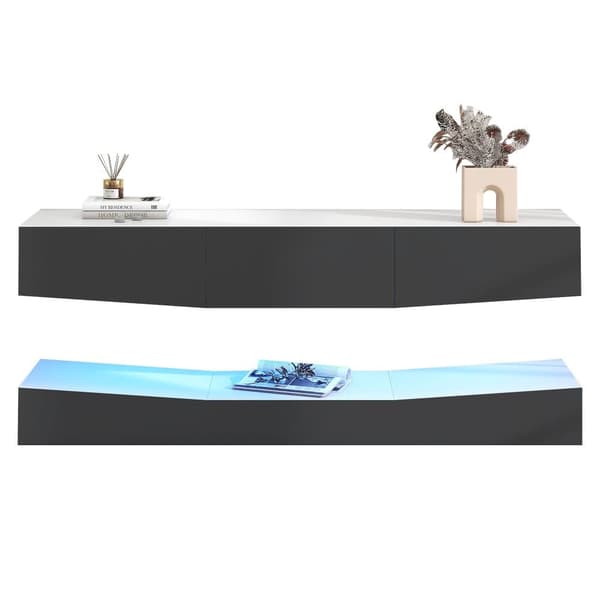 Hängande TV-skåp 180 cm med LED - 3 lådor - Svart